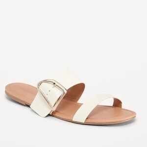 Faux-Leather Double-Strap Metal-Hardware Sandals for Women